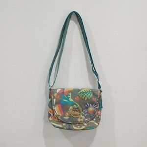 Oilily Green Tropical Floral Pattern Handbag, Vintage!